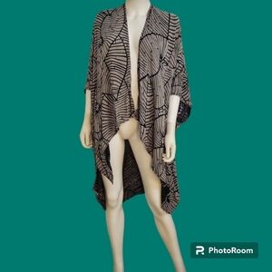 3/$30 EASTERN SERENITY palm leaf draped kimono beach cover-up FLAWED